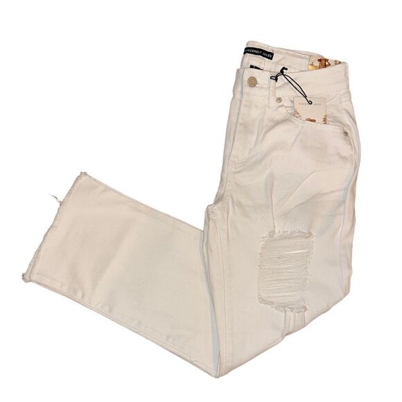 Sincerely Jules NWT LADIES HIGH RISE KICK BELL CROP SIZE 0 WHITE DESTROYED JEANS - Picture 3 of 9